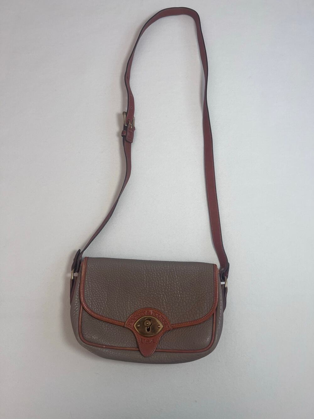 Vintage Dooney & Bourke AWL Taupe British Tan Leather Crossbody